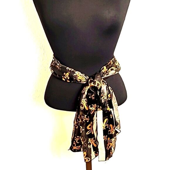 Fleur-de-lis Scarf, Black & Gold - Picture 3 of 5